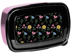 PASO Műanyag uzsonnás doboz - fekete, pink virágos (PP25RR-3022) (PP25RR-3022)