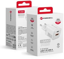 Forcell F-ENERGY Mini GaN III VT-35C utazó töltő 1 x Type C + 1x USB A csatlakozóval, PD QC4.0 35W fehér