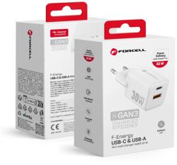 Forcell F-ENERGY Mini GaN III VT-35 utazótöltő 1 x Type C + 1x USB A csatlakozóval, PD QC4.0 30W fehér