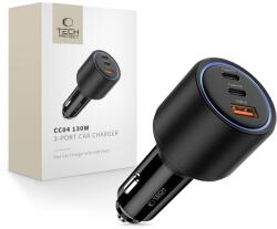 Tech-Protect CC04 3-portos autós töltő PD130W fekete