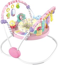 WePro Store babaugró játékközponttal, állítható magasságú, 360 fokban forgó üléssel, hangokkal, fényekkel és interaktív kiegészítőkkel, ideális 6 hónapos kortól, rózsaszín