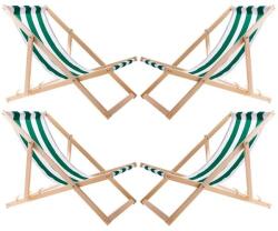  4 darabos bükkfa napozóágy szett, zöld csíkos, 3 fokozat, összeszerelt