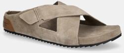 Pepe Jeans papuci din piele CORBY CROSS bărbați, culoarea bej, PMS90124 PPYA-OBM1YR_80X (PMS90124)