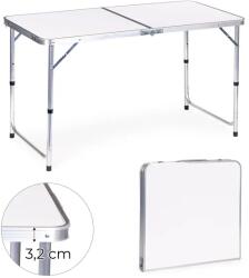 Összecsukható kemping asztal, fehér, 120×60 cm, állítható 60-70 cm magasság (GMFC-FY12060 WHITE)