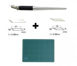 NT Cutter Set Cutter/cutit metalic de precizie cu cap pivotant + 80 LAME SCHIMB, VARF 30/45°+PLACA TAIER A3- NT Cutter (SW-600GP+BDA-200P+BDC-200P+CM-452G)