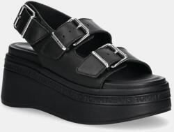 Tommy Jeans bőr szandál WEDGE SANDAL fekete, női, platformos, EN0EN02774 - fekete Női 36