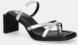 Tommy Jeans bőr papucs THE SOHO SANDAL METALLIC ezüst, női, magassarkú, EN0EN02801 - ezüst Női 40