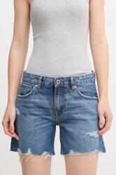Pepe Jeans pamut farmer rövidnadrág REGULAR SHORT MW DISTRESSED női, sima, közepes derékmagasságú, PL801186EE6 - kék 29
