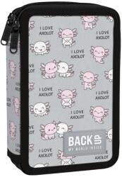 DERFORM Penar fetiță cu două compartimente, echipat cu rechizite, BackUp, model I love myself Penar