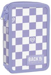 DERFORM Penar fete cu două compartimente, echipat cu rechizite, BackUp, model carouri mov Penar