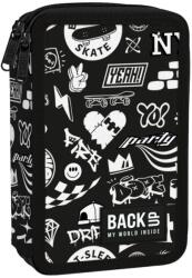 DERFORM Penar copii cu două compartimente, echipat cu rechizite, BackUp, model Urban și Graffiti Cool Penar