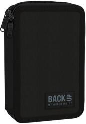 DERFORM Penar copii cu două compartimente, echipat cu rechizite, BackUp, model negru Penar