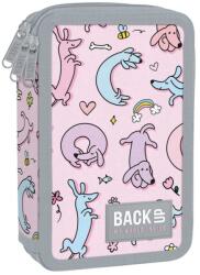 DERFORM Penar fete cu trei compartimente, echipat cu rechizite - BackUp, model funny dogs Penar