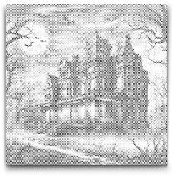 PontPöttyöző - Éjféli halloweeni ház Méret: 50x50cm, Keretezés: Keret nélkül (csak a vászon), Szín: Fekete