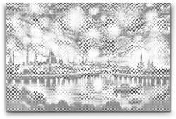  PontPöttyöző - Tűzijáték a városban Méret: 40x60cm, Keretezés: Kartonlemezen, Szín: Piros