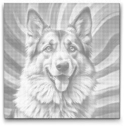 PontPöttyöző - Német juhász rózsaszín árnyalatokban Méret: 50x50cm, Keretezés: Kerek keret, Szín: Fekete
