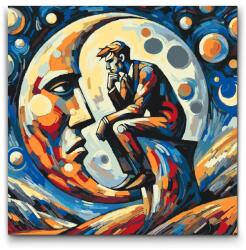  Festés számok szerint - Férfi a holdon Méret: 50x50cm, Keretezés: Műanyagtáblával