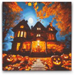  Gyémántszemes kirakó - Halloween ház teliholdnál Méret: 50x50cm, Keretezés: Kartonlemezen, Gyémántok: Kerek