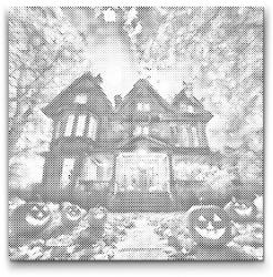  PontPöttyöző - Halloween ház teliholdnál Méret: 50x50cm, Keretezés: Kerek keret, Szín: Fekete