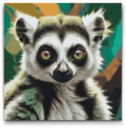  Festés számok szerint - Lemur tompa zöld árnyalatokban Méret: 50x50cm, Keretezés: Kerek keret
