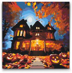  Festés számok szerint - Halloween ház teliholdnál Méret: 50x50cm, Keretezés: Műanyagtáblával