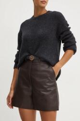 Weekend Max Mara bőr rövidnadrág női, barna, sima, magas derekú, 2425436012600 - barna 38