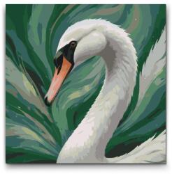  Festés számok szerint - Hattyú tompa zöld árnyalatokban Méret: 50x50cm, Keretezés: Kartonlemezen