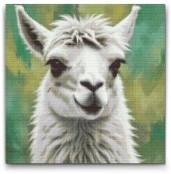  Gyémántszemes kirakó - Láma tompa zöld árnyalatokban Méret: 50x50cm, Keretezés: Műanyagtáblával, Gyémántok: Négyzet alakú