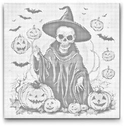 PontPöttyöző - Halloweeni kaszás Méret: 50x50cm, Keretezés: Kerek keret, Szín: Piros