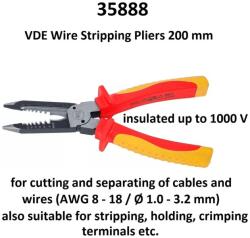 BGS technic Vde клещи 200 мм за заголване, рязане и кримпване на кабели (awg 8 - 18 / o 1.0 - 3.2мм) ; bgs 35888