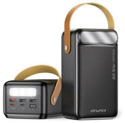 Awei P101K vésztöltő 3 USB+2 Type-C aljzat (60000mAh, 22.5W, PD gyorstöltő, LED kijelző, LED lámpa) FEKETE (P101K) - bluedigital