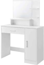 Juskys Masa de toaleta pentru machiaj "Bella", cu sertar, rafturi si dulap, lemn MDF lacuit, alb (JSK-28125)