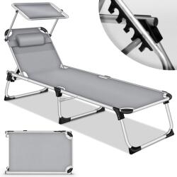 Tillvex Sezlong pliabil pentru terasa/gradina, spatar reglabil, perna reglabila, sustine 150kg, aluminiu, gri (TVSNLG-005)