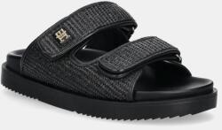 Tommy Hilfiger papucs TH DOUBLE STRAP RAFFIA SANDAL fekete, női, FW0FW08940 - fekete Női 38