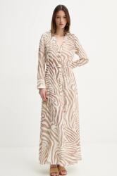 GUESS ruha vászonkeverékből GISELLE bézs, maxi, harang alakú, 5GGK08 7314A - bézs 42