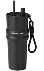 Techsuit - Thermos (THM7) - Autós pohár, Egyetlen pipetta, 316-os rozsdamentes acél, 710ml - Fekete