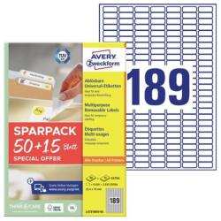 Avery Etikett címke, 25, 4x10mm, univerzális, 65 lap, 189 címke/lap Avery, fehér (L4731REV-65) - web24
