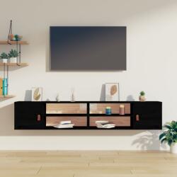  2 db fekete tömör fenyőfa faliszekrény 80 x 30 x 30 cm (78467)