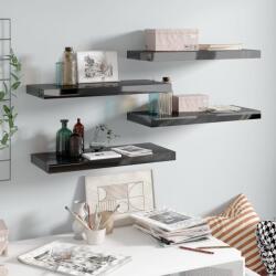  4 db magasfényű fekete mdf fali polc 60 x 23, 5 x 3, 8 cm (29707)