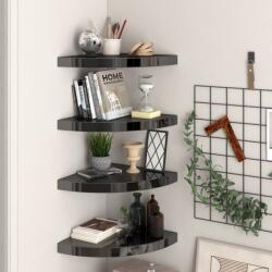  4 db magasfényű fekete mdf lebegő sarokpolc 35 x 35 x 3, 8 cm (41129)