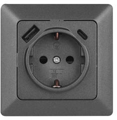 EMOS Aljzat USB csatlakozóval (USB A+C) komplett, antracit (A6000.7)