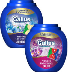 Gallus 4 az 1-ben folyékony mosókapszula Univerzális + Color (2x50 db) (4251415303552-4251415303545)