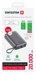 SWISSTEN Powerbanka 20000 mAh 45W s USB-C káblom - Vesmírna šedá