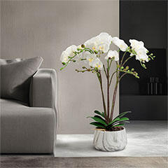 Műnövény dekoráció - cserepes orchidea, fehér (58 cm) (11900B)