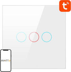Avatto Érintőkapcsoló WiFi Avatto TS02-EU-W3 Triple TUYA (fehér) (TS02-EU-W3) - blacktip