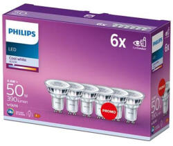 Philips GU10 LED Classic 4, 6W 390lm, hidegfehér-50 W izzó helyett, 6 darabos (929001218233)