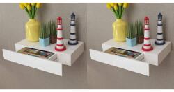 2 db fehér lebegő fali polc fiókkal 48 cm