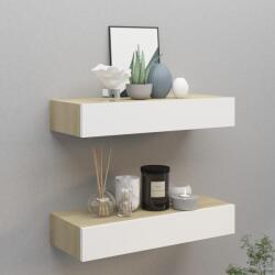  2 db tölgy és fehér fiókos fali polc 60 x 23, 5 x 10 cm (31523)