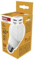 EMOS LED izzó Basic A60 / E27 / 8, 8 W (60 W) / 806 lm / Természetes fehér ZL5F48 (ZL5F48)