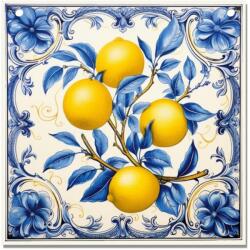  Nyomtatott fa tábla - Mediterrán csempe minta - citromos12, 5x12, 5cm - kosarbolt